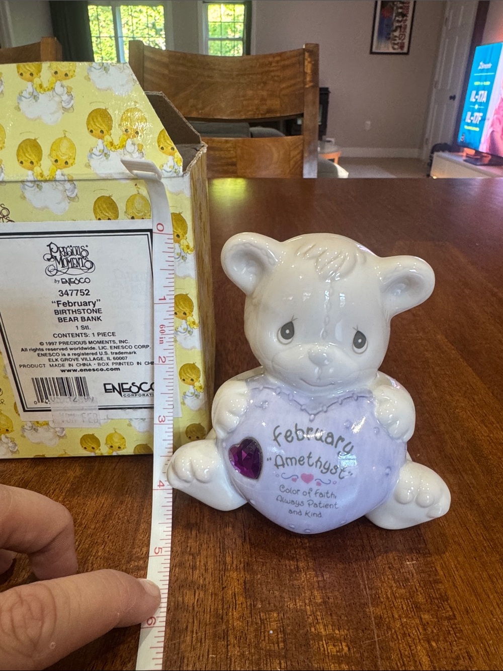 Vintage Precious Moments February Amethyst Birthstone Bear “Piggy” Bank w/ box - Picture 2 of 8